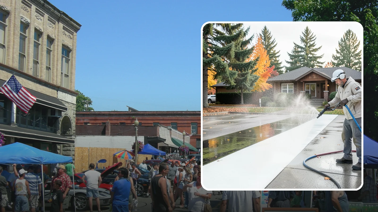 Parking Lot Cleaning in Snohomish, Snohomish County, WA - We pressure wash parking lots across Washington to remove oil stains, gum, and the algae that shaded pavement grows.