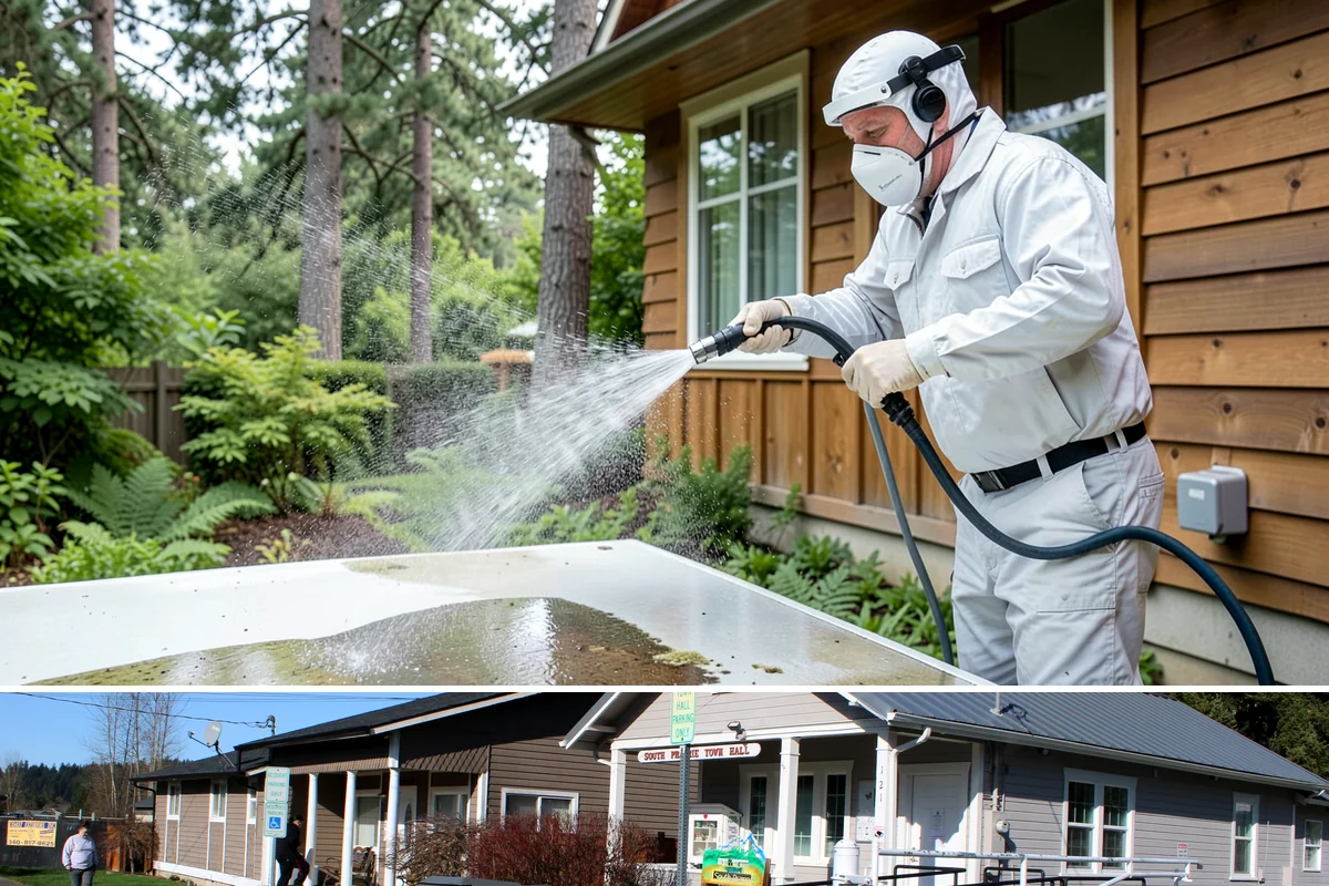 Parking Lot Cleaning in South Prairie, Pierce County, WA - Full lot cleaning is ideal in late spring or summer when pavement dries fast, with high-traffic zones spot-cleaned as needed.