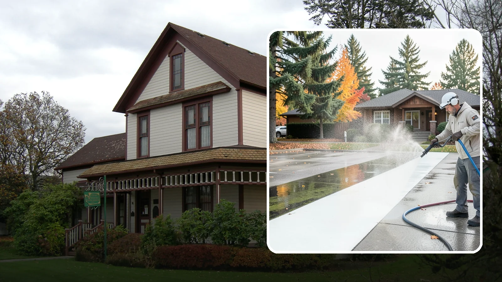 Parking Lot Cleaning in Sumner, Pierce County, WA - We pressure wash parking lots across Washington to remove oil stains, gum, and the algae that shaded pavement grows.
