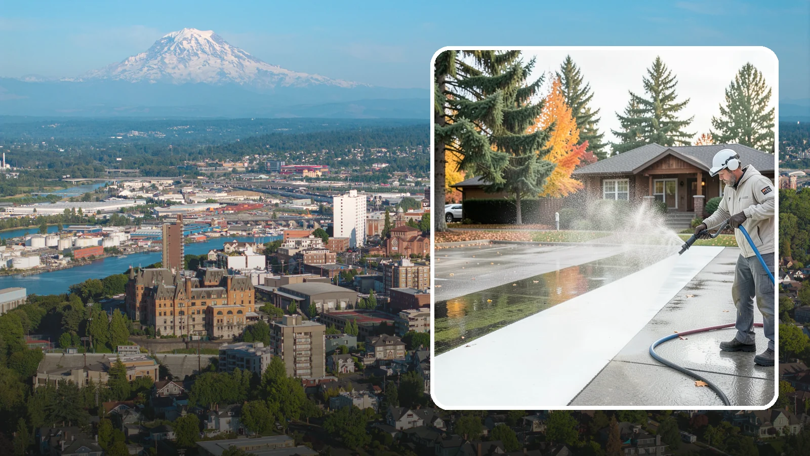 Parking Lot Cleaning in Tacoma, Pierce County, WA - We pressure wash parking lots across Washington to remove oil stains, gum, and the algae that shaded pavement grows.