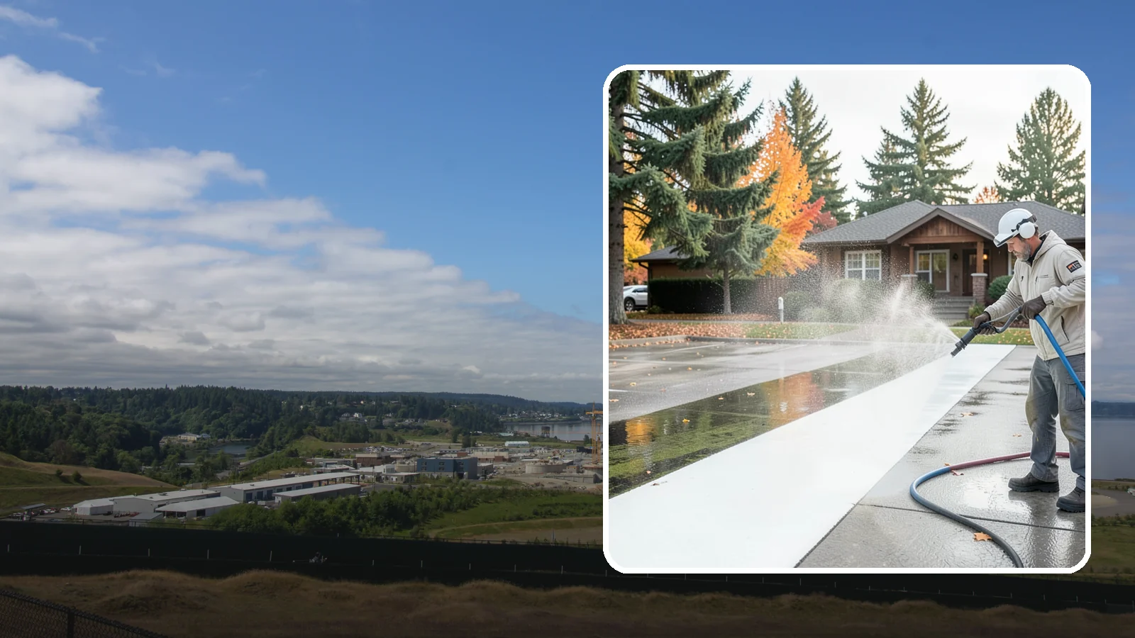 Parking Lot Cleaning in University Place, Pierce County, WA - We pressure wash parking lots across Washington to remove oil stains, gum, and the algae that shaded pavement grows.