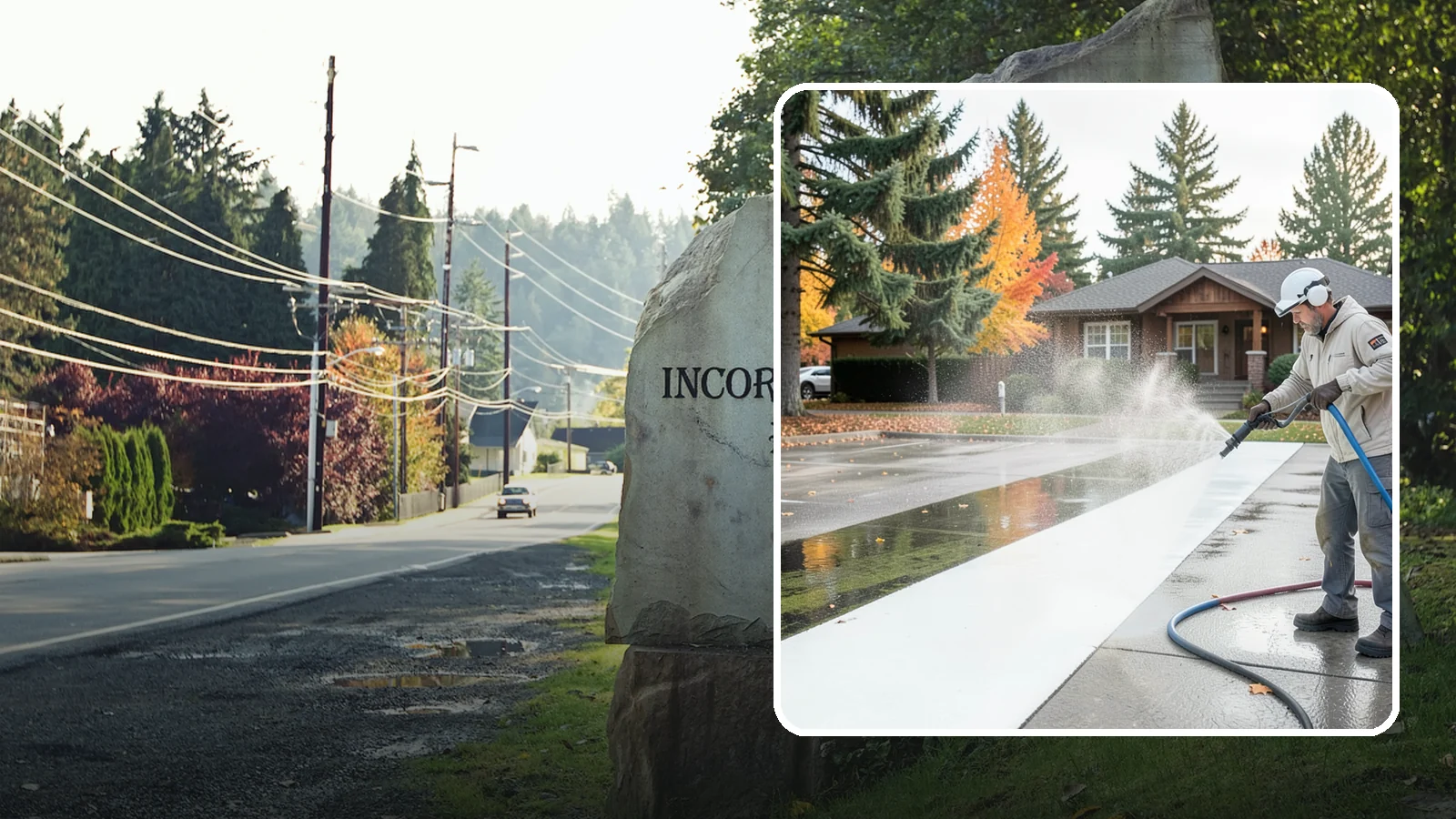 Parking Lot Cleaning in Wilkeson, Pierce County, WA - We pressure wash parking lots across Washington to remove oil stains, gum, and the algae that shaded pavement grows.