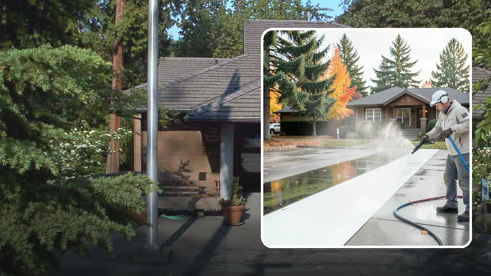 Parking Lot Cleaning in Yarrow Point, King County, WA - We pressure wash parking lots across Washington to remove oil stains, gum, and the algae that shaded pavement grows.