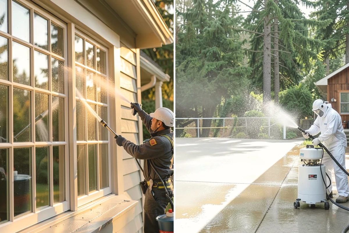 Patio Algae Removal in Anacortes, Skagit County, WA - Apply a biocidal solution across the algae film