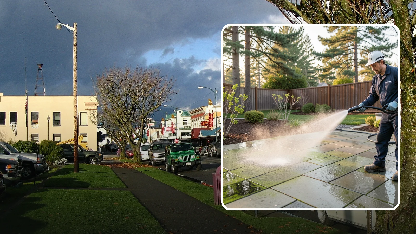 Patio Algae Removal in Arlington, Snohomish County, WA - Strip the slick green and black algae film that coats patios through Washington's wet months.