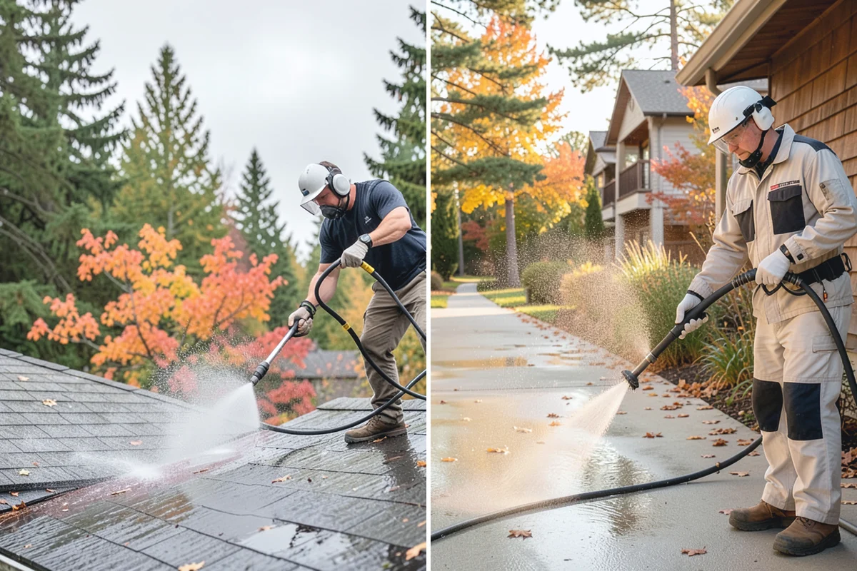 Patio Algae Removal in Beaux Arts Village, King County, WA - Apply a biocidal solution across the algae film