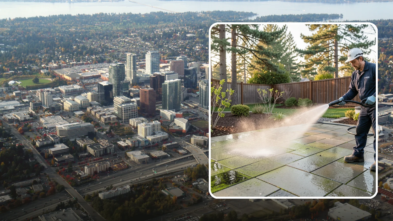 Patio Algae Removal in Bellevue, King County, WA - Strip the slick green and black algae film that coats patios through Washington's wet months.