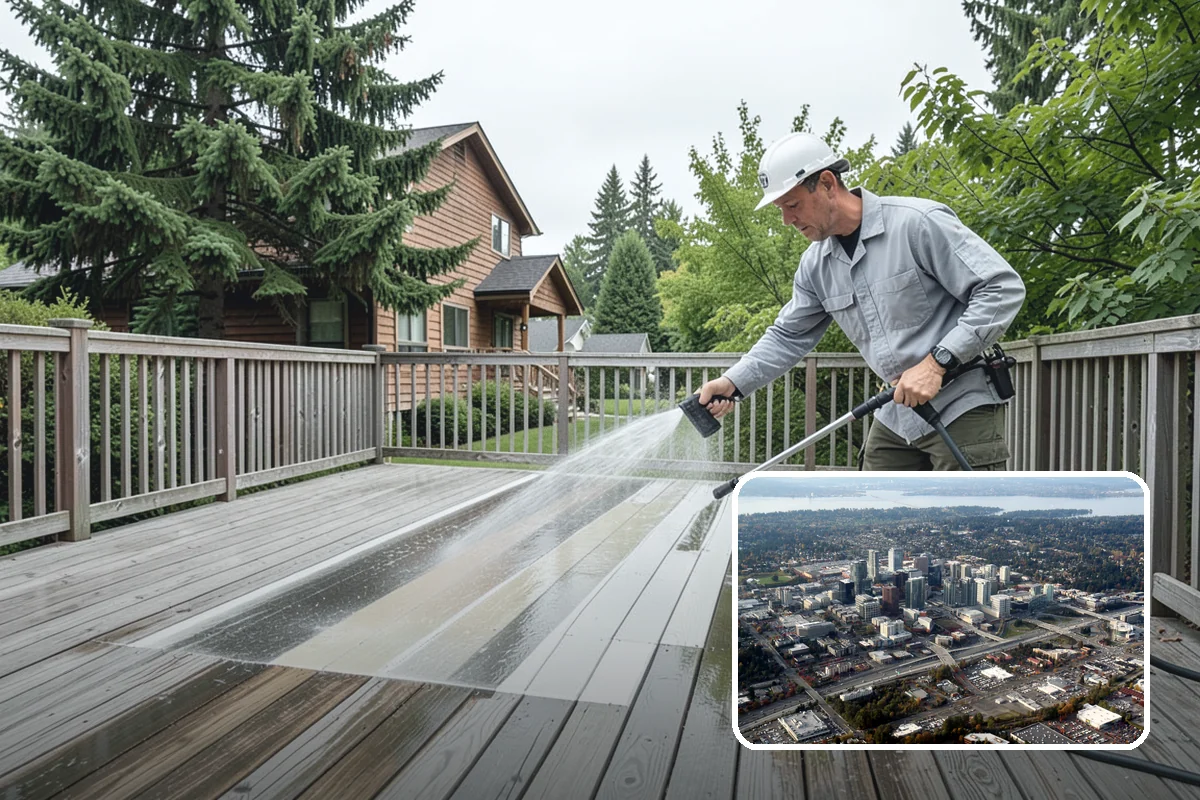 Patio Algae Removal in Bellevue, King County, WA - Removes the slick, discoloring algae layer