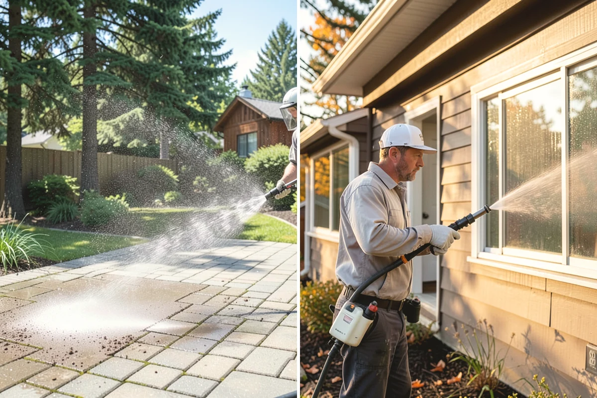 Patio Algae Removal in Black Diamond, King County, WA - Apply a biocidal solution across the algae film