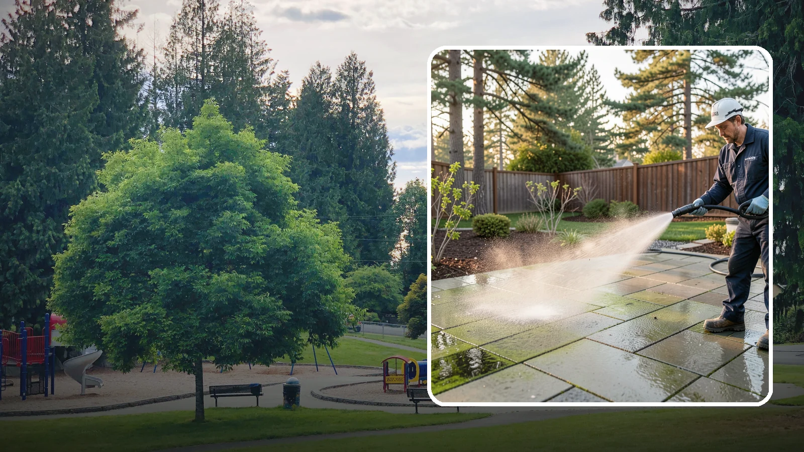 Patio Algae Removal in Bonney Lake, Pierce County, WA - Strip the slick green and black algae film that coats patios through Washington's wet months.