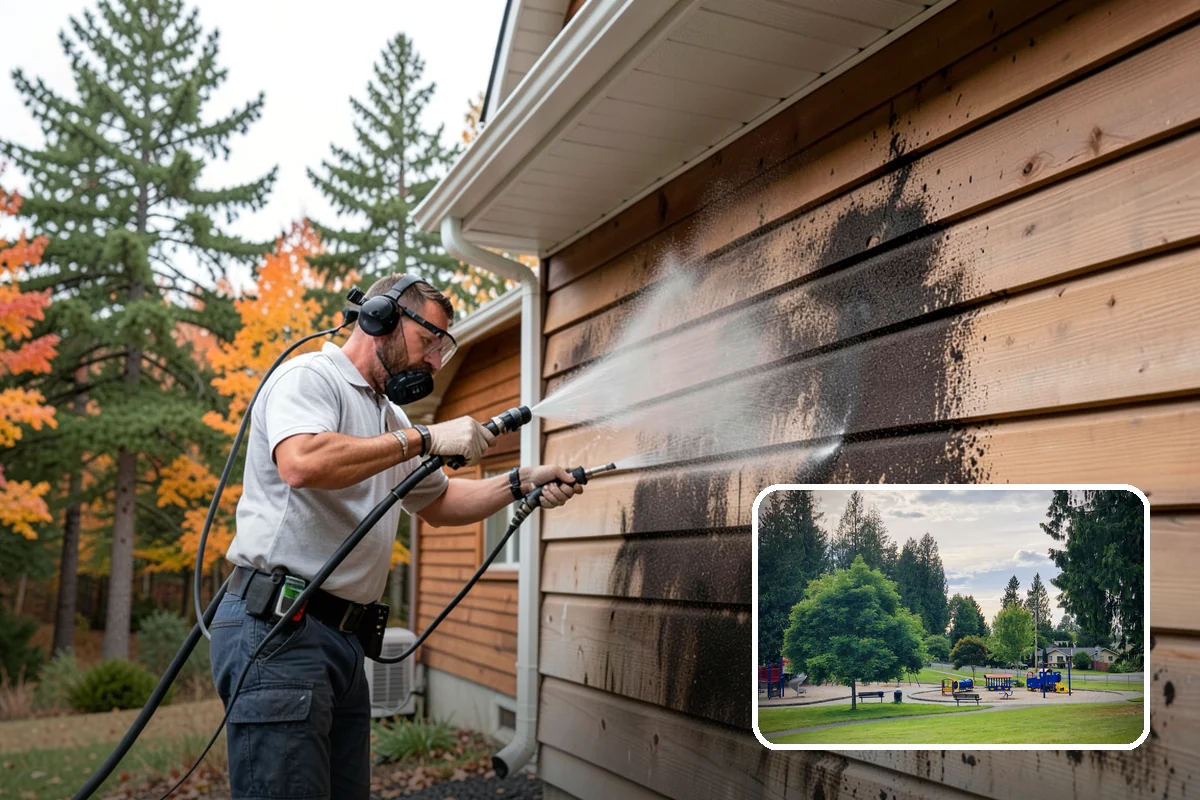 Patio Algae Removal in Bonney Lake, Pierce County, WA - Removes the slick, discoloring algae layer