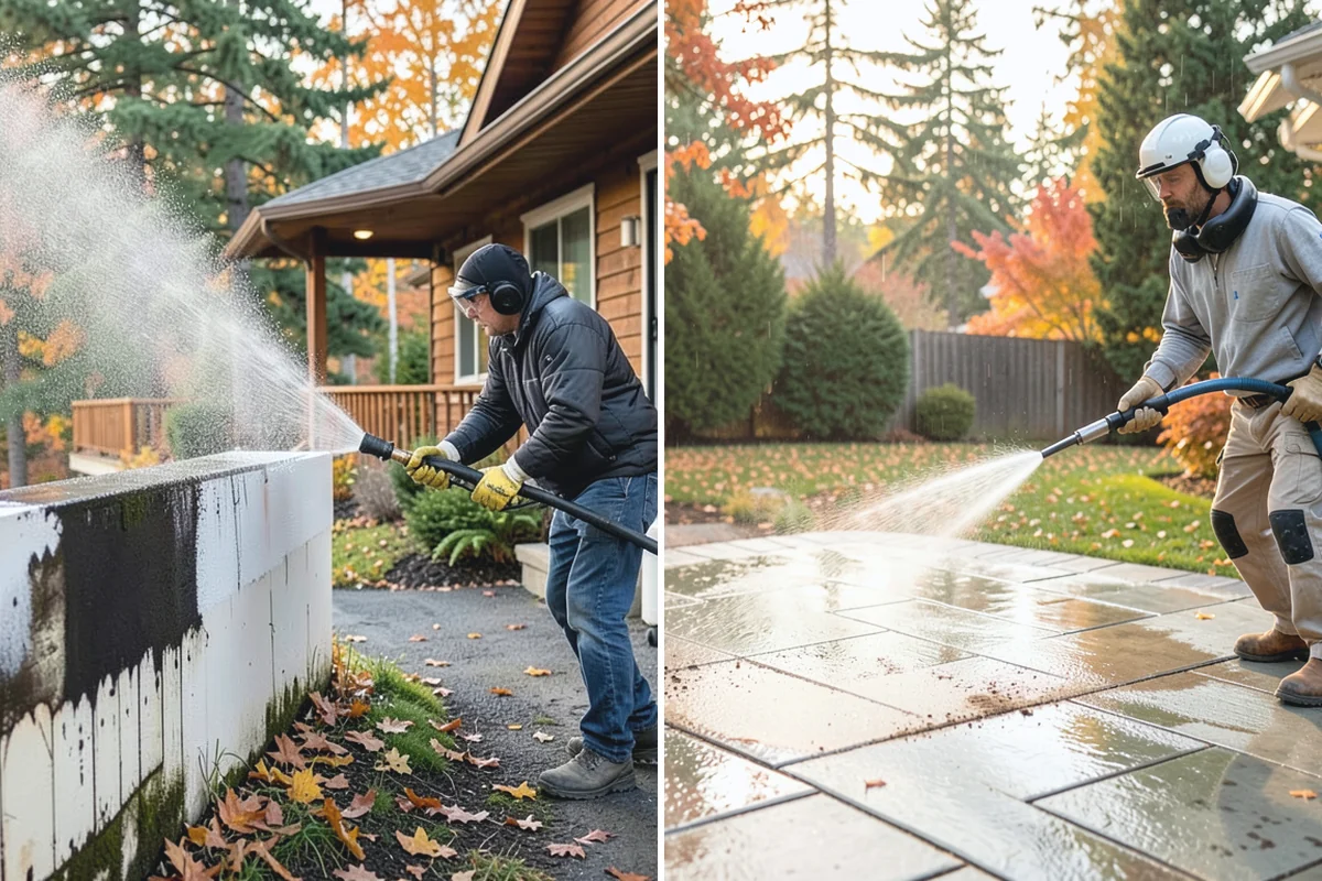 Patio Algae Removal in Bonney Lake, Pierce County, WA - Apply a biocidal solution across the algae film