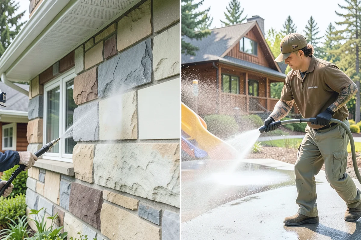 Patio Algae Removal in Buckley, Pierce County, WA - Apply a biocidal solution across the algae film