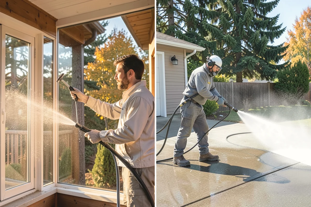 Patio Algae Removal in Burien, King County, WA - Apply a biocidal solution across the algae film
