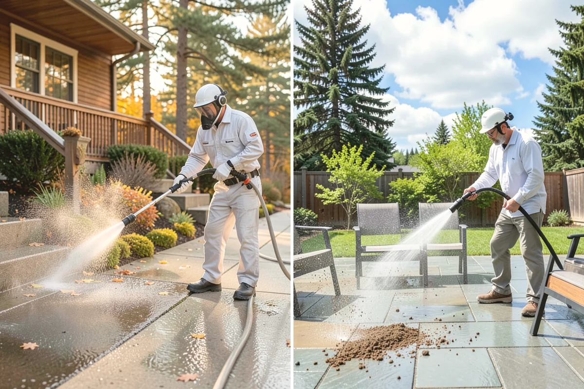 Patio Algae Removal in Carbonado, Pierce County, WA - Apply a biocidal solution across the algae film