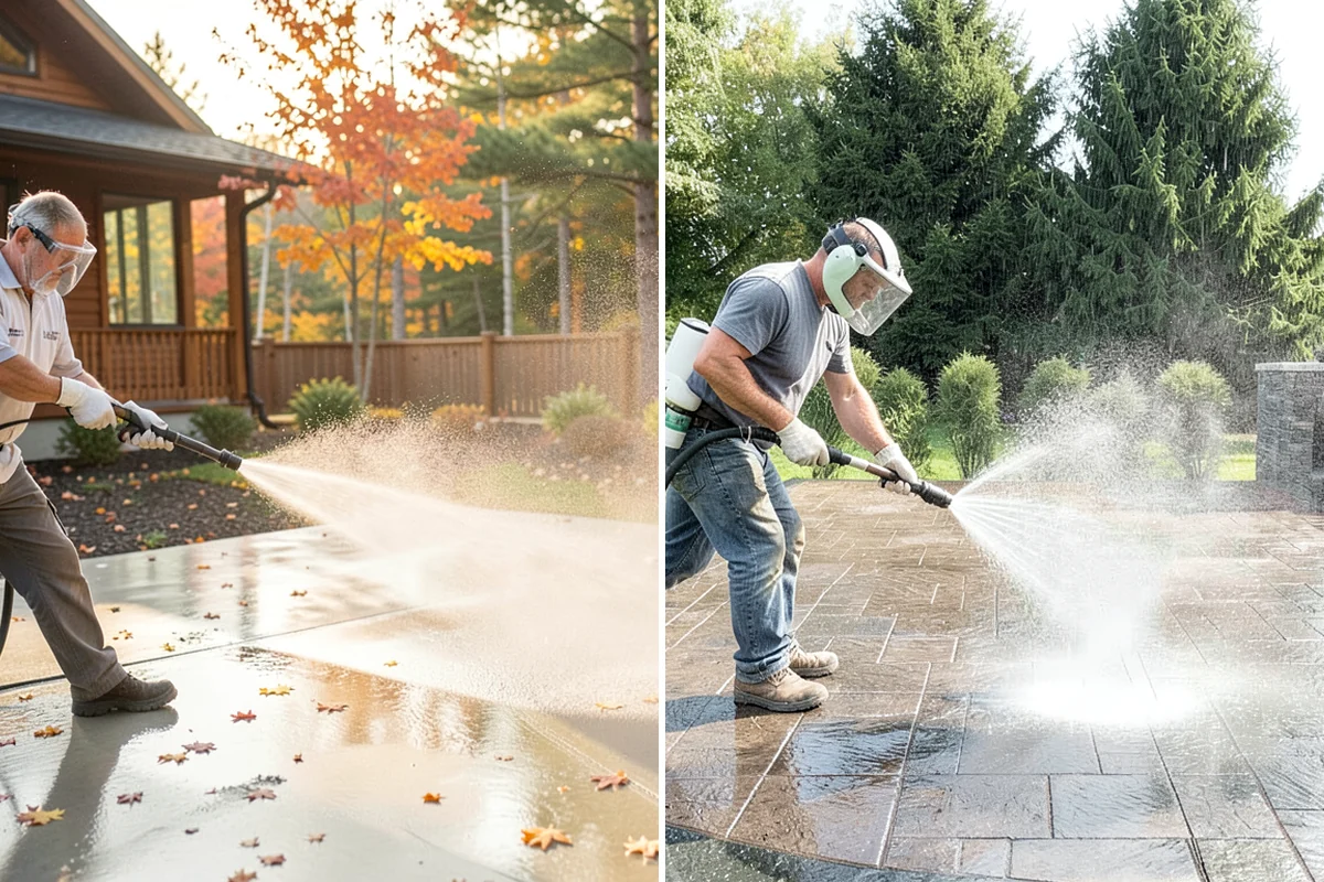Patio Algae Removal in Clyde Hill, King County, WA - Apply a biocidal solution across the algae film