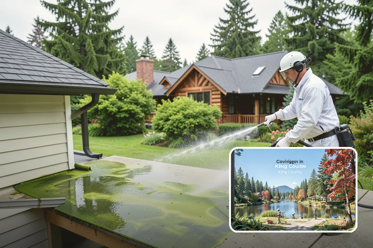 Patio Algae Removal in Covington, King County, WA - Removes the slick, discoloring algae layer