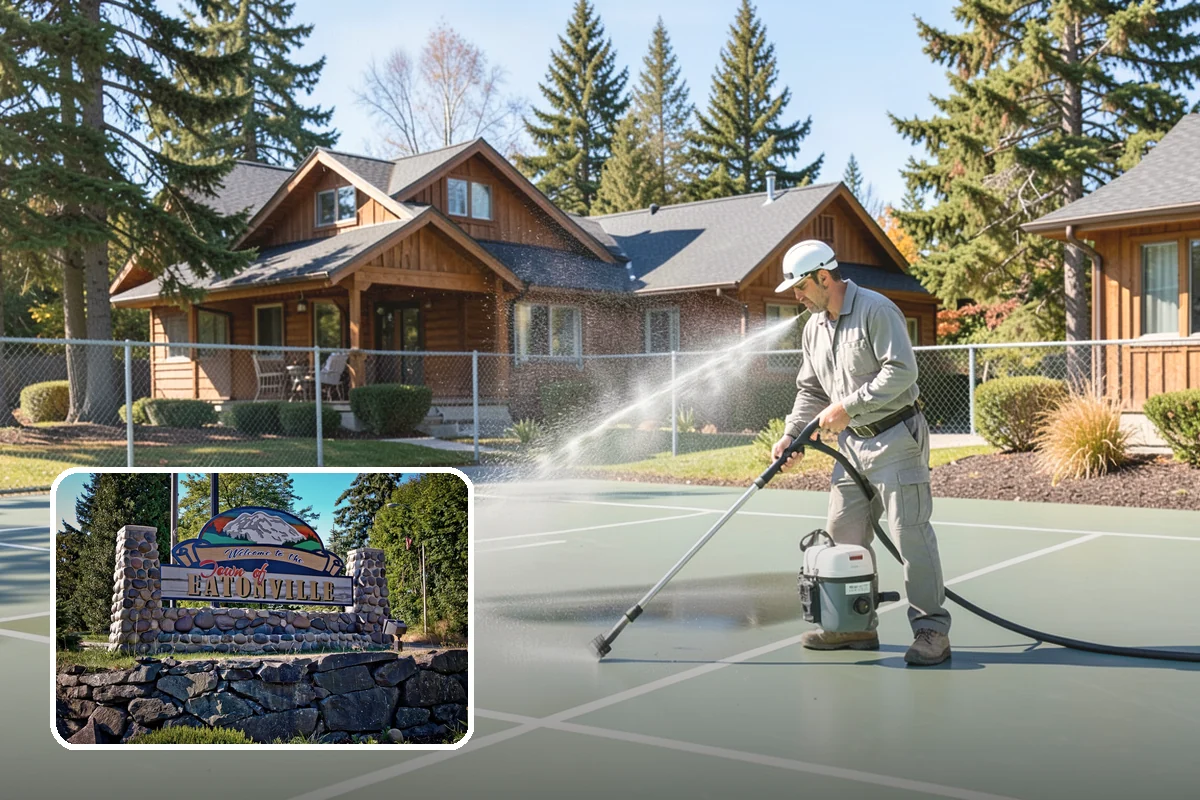Patio Algae Removal in Eatonville, Pierce County, WA - Removes the slick, discoloring algae layer