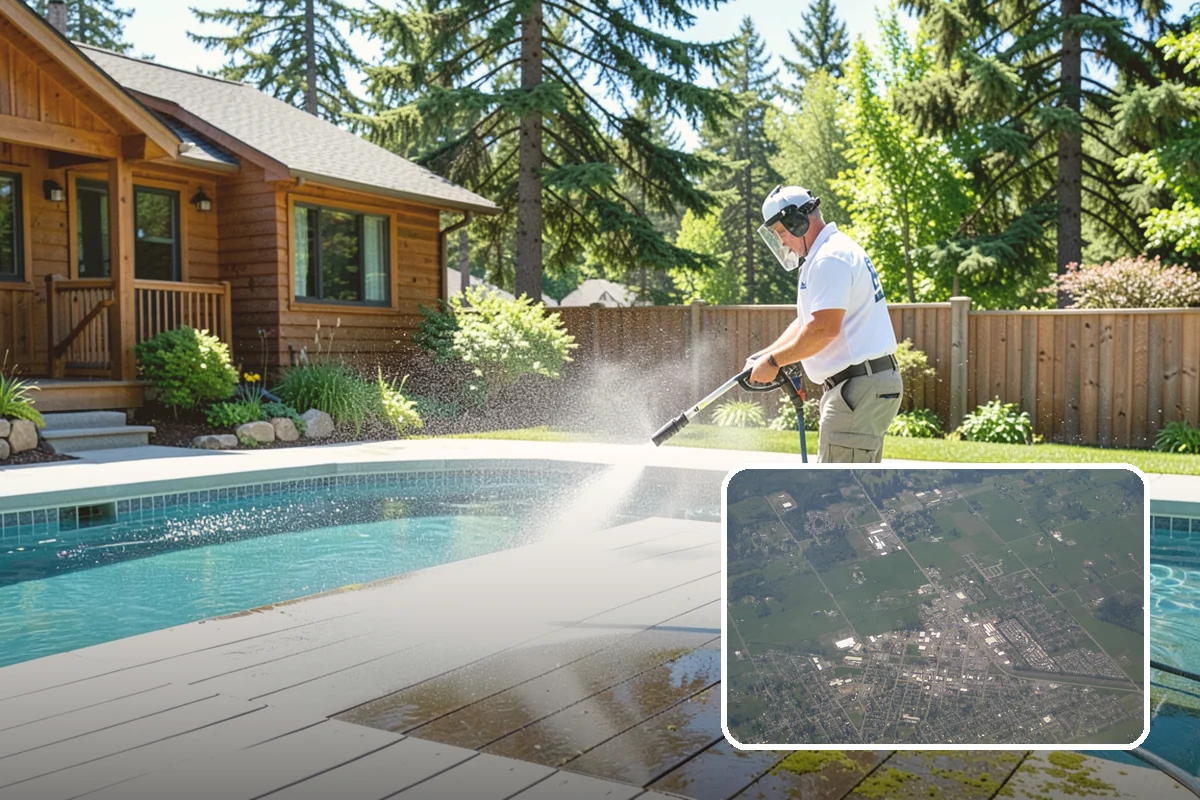 Patio Algae Removal in Enumclaw, King County, WA - Removes the slick, discoloring algae layer