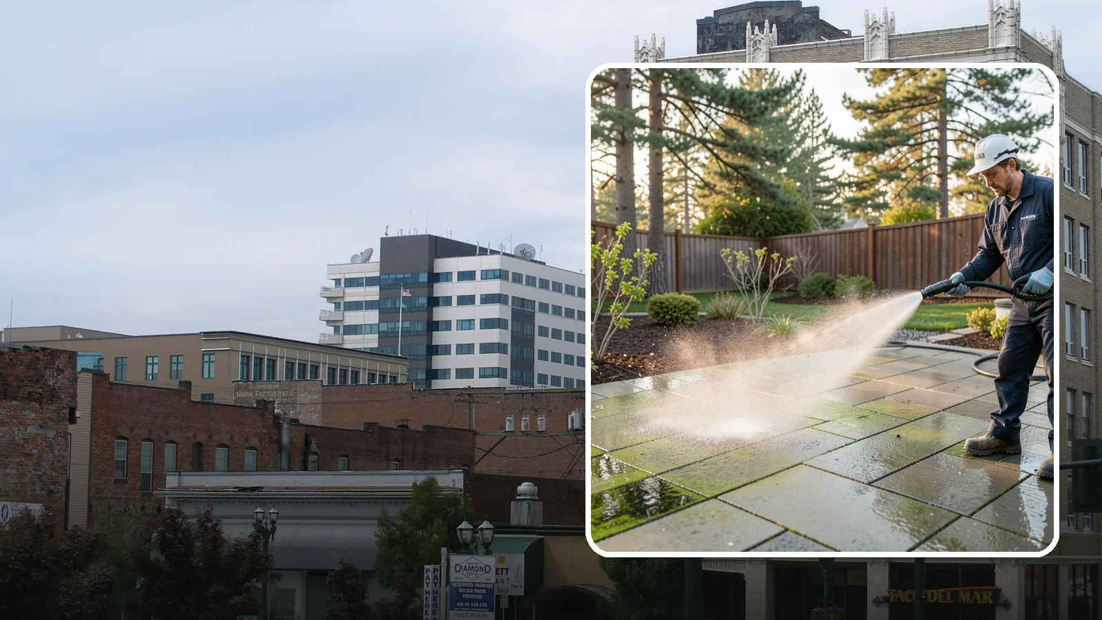 Patio Algae Removal in Everett, Snohomish County, WA - Strip the slick green and black algae film that coats patios through Washington's wet months.