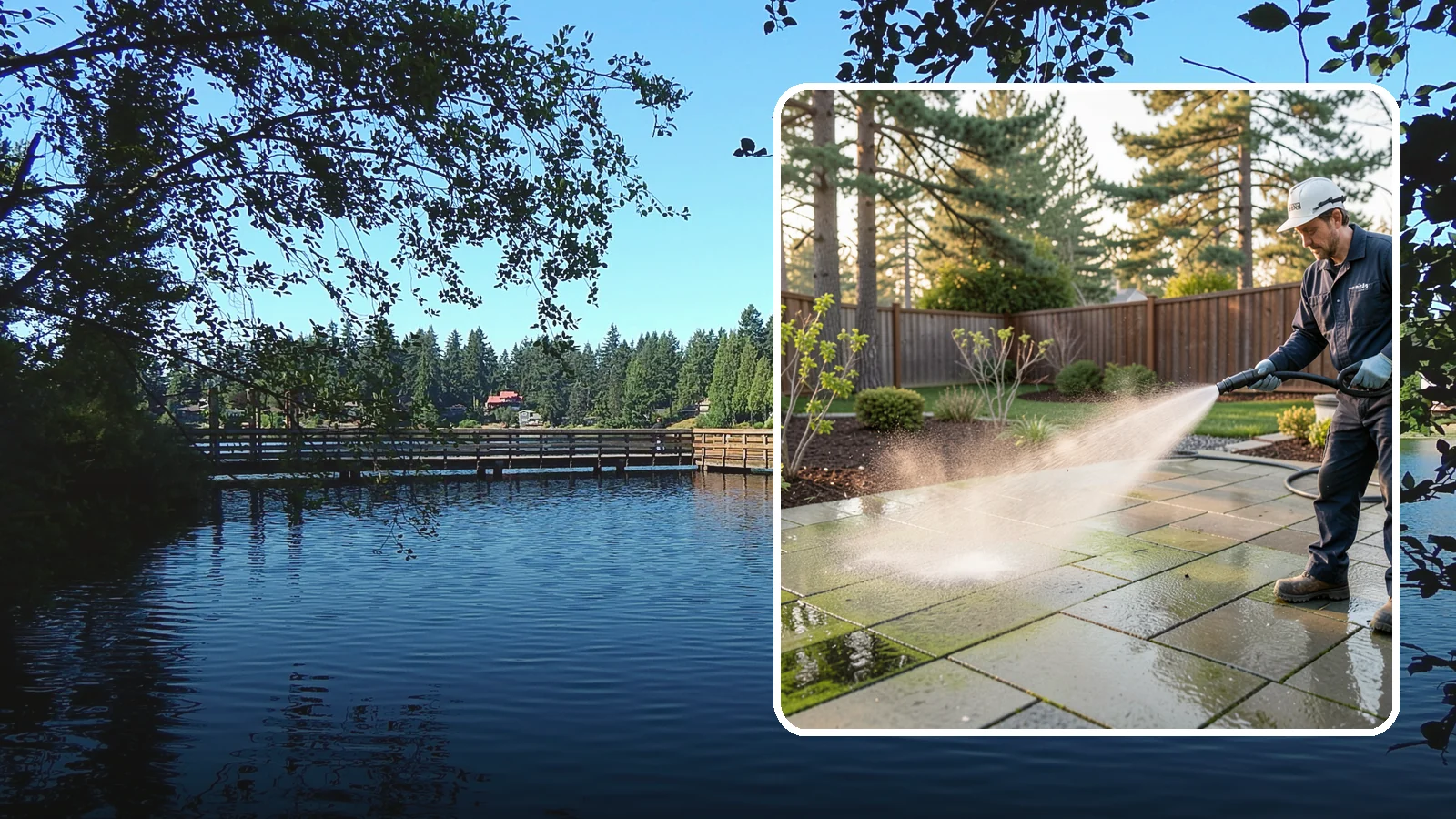 Patio Algae Removal in Federal Way, King County, WA - Strip the slick green and black algae film that coats patios through Washington's wet months.