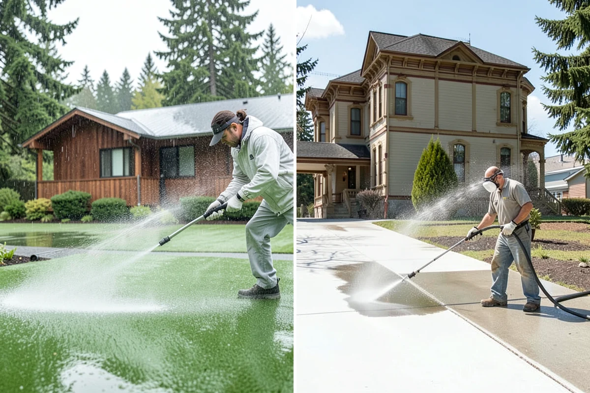 Patio Algae Removal in Hunts Point, King County, WA - Apply a biocidal solution across the algae film