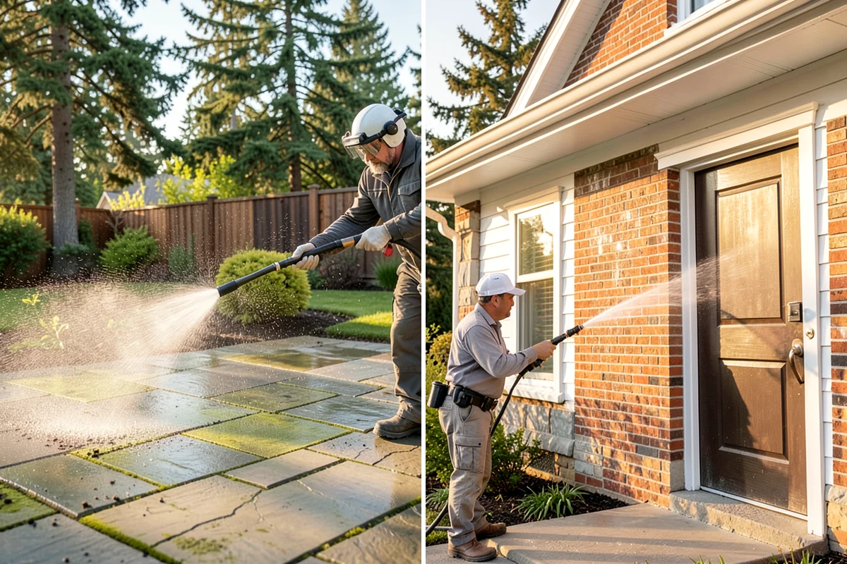 Patio Algae Removal in Kenmore, King County, WA - Apply a biocidal solution across the algae film