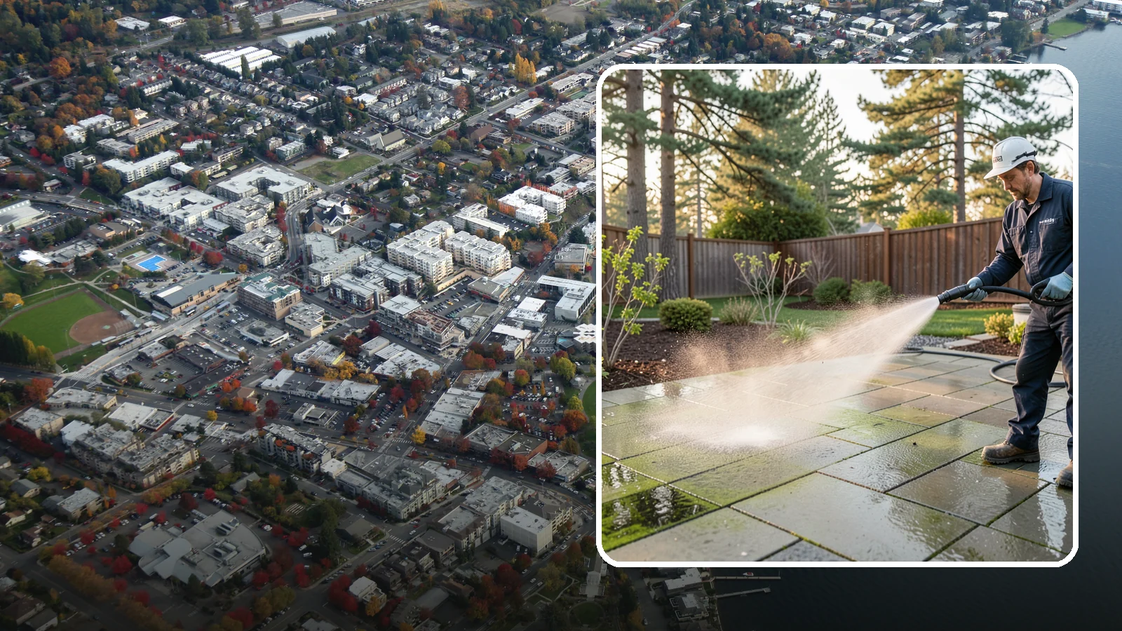 Patio Algae Removal in Kirkland, King County, WA - Strip the slick green and black algae film that coats patios through Washington's wet months.