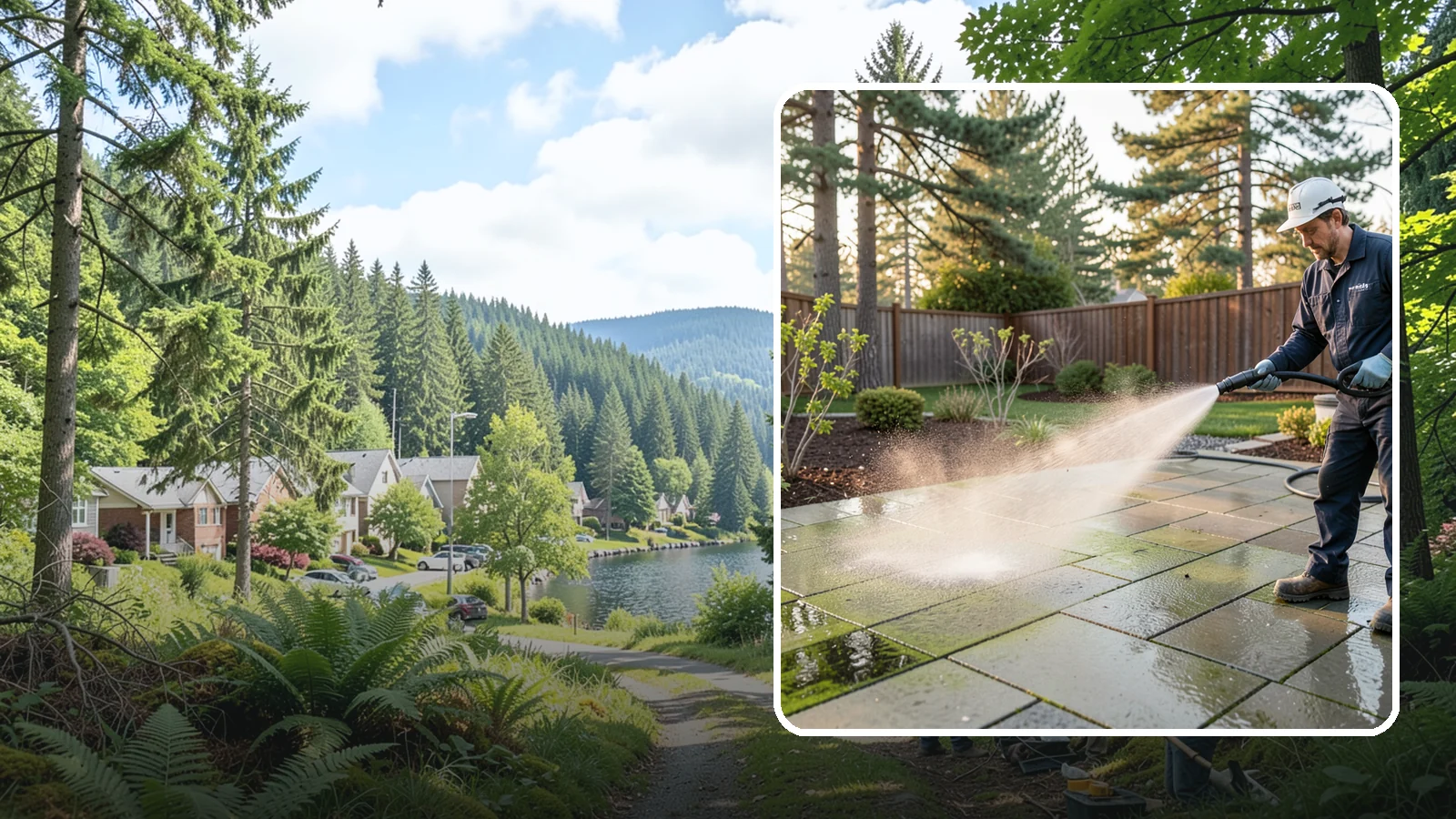 Patio Algae Removal in Lake Forest Park, King County, WA - Strip the slick green and black algae film that coats patios through Washington's wet months.