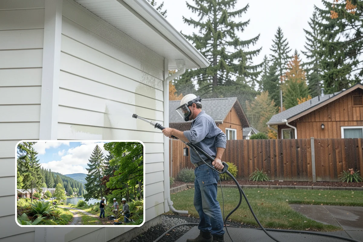 Patio Algae Removal in Lake Forest Park, King County, WA - Removes the slick, discoloring algae layer