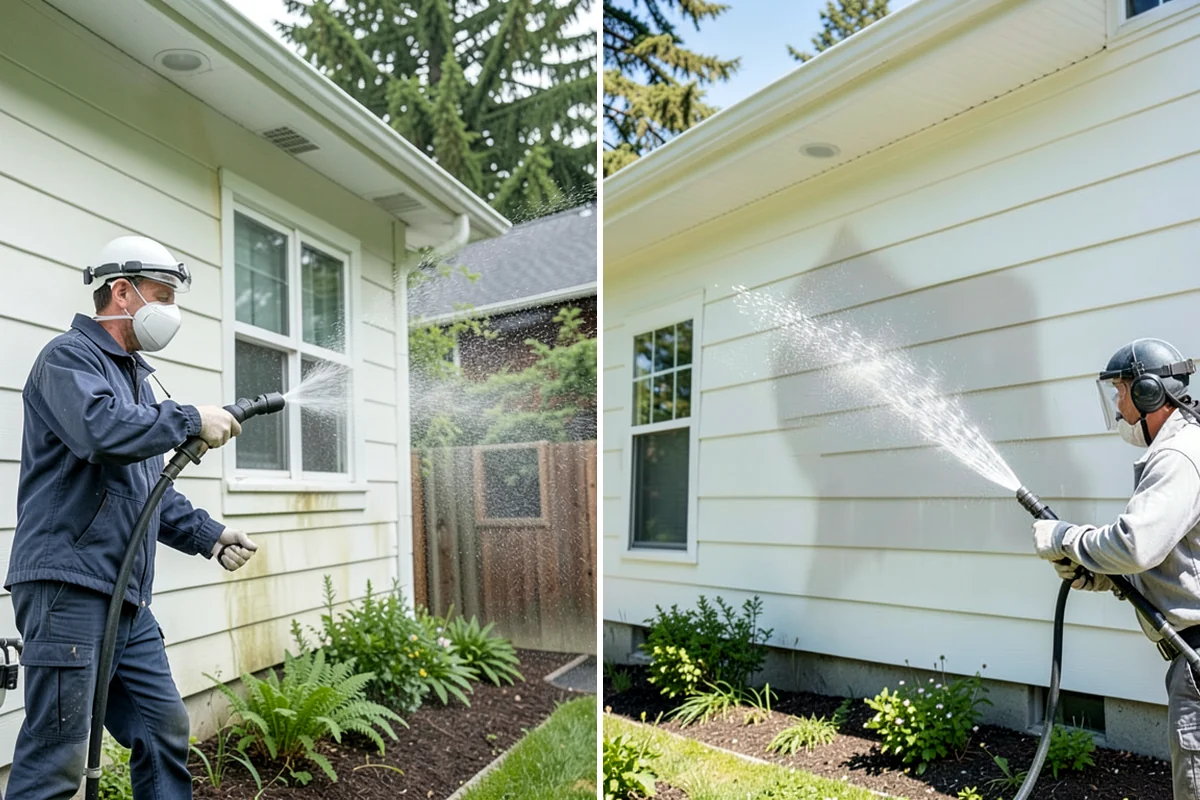 Patio Algae Removal in Lake Forest Park, King County, WA - Apply a biocidal solution across the algae film