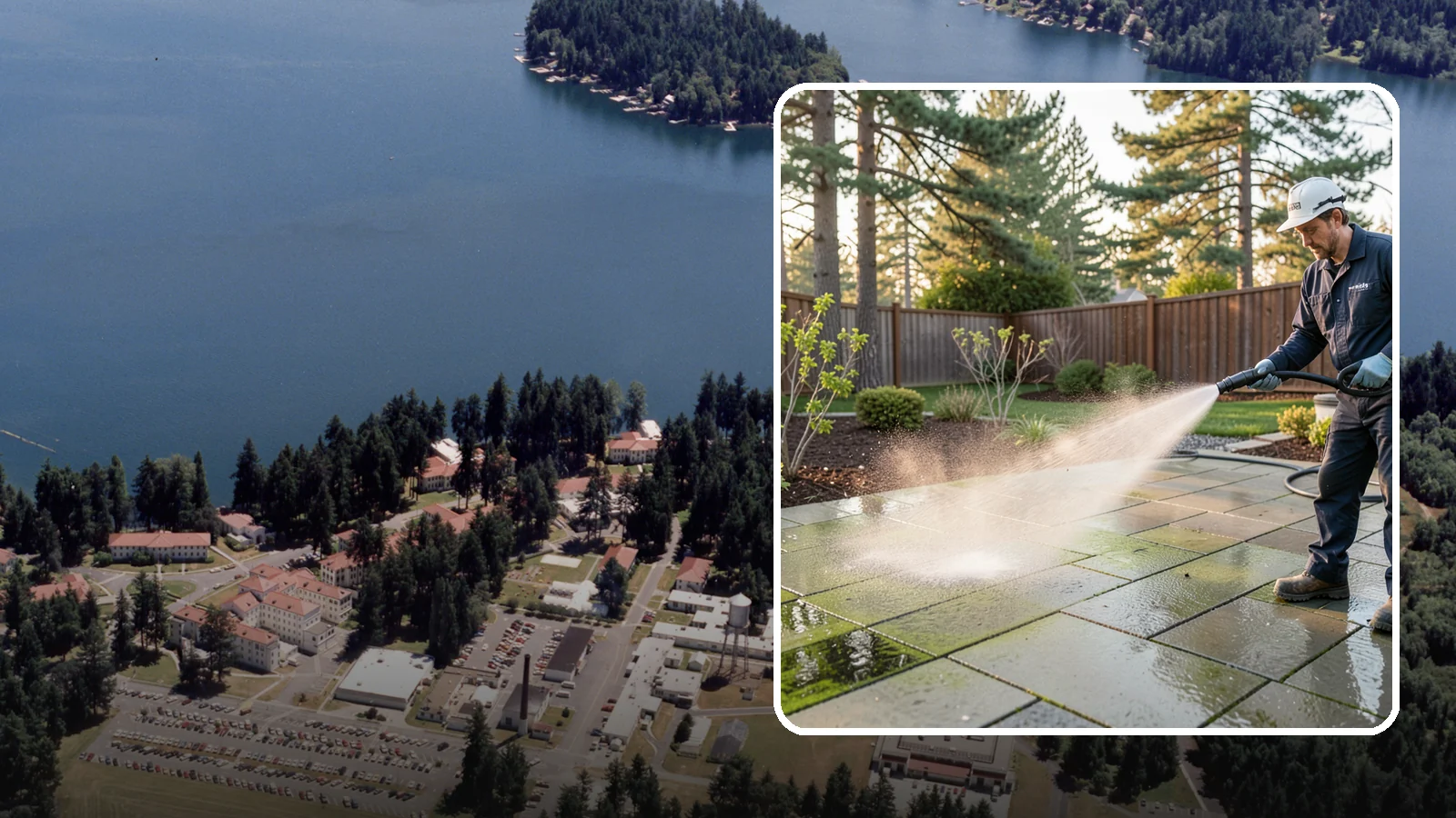 Patio Algae Removal in Lakewood, Pierce County, WA - Strip the slick green and black algae film that coats patios through Washington's wet months.