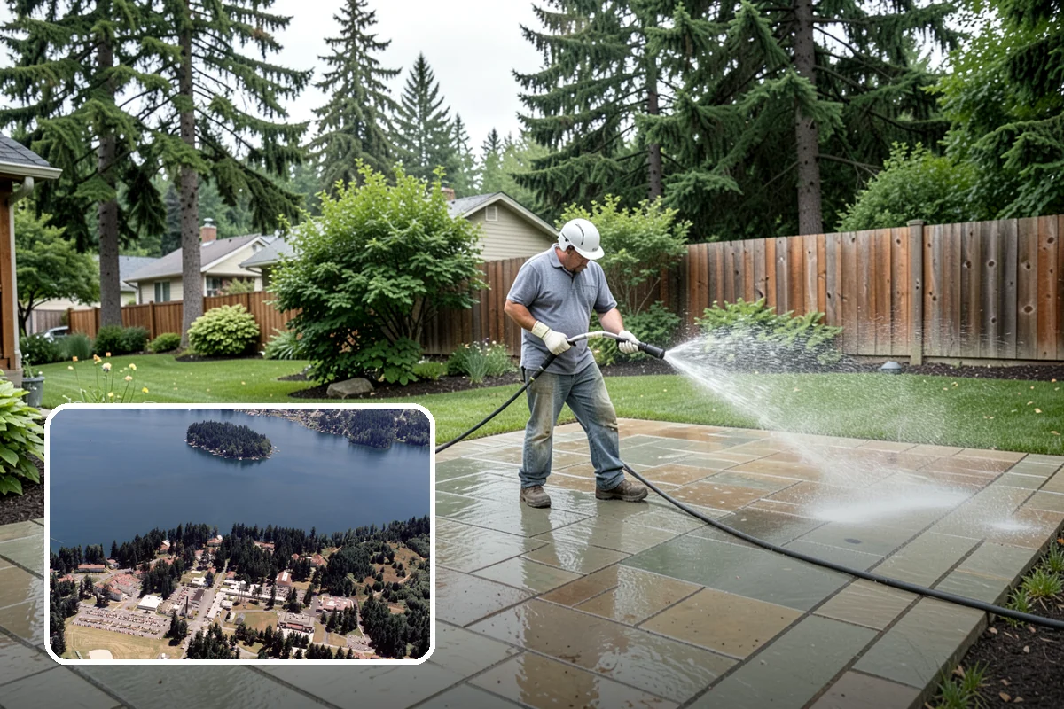 Patio Algae Removal in Lakewood, Pierce County, WA - Removes the slick, discoloring algae layer