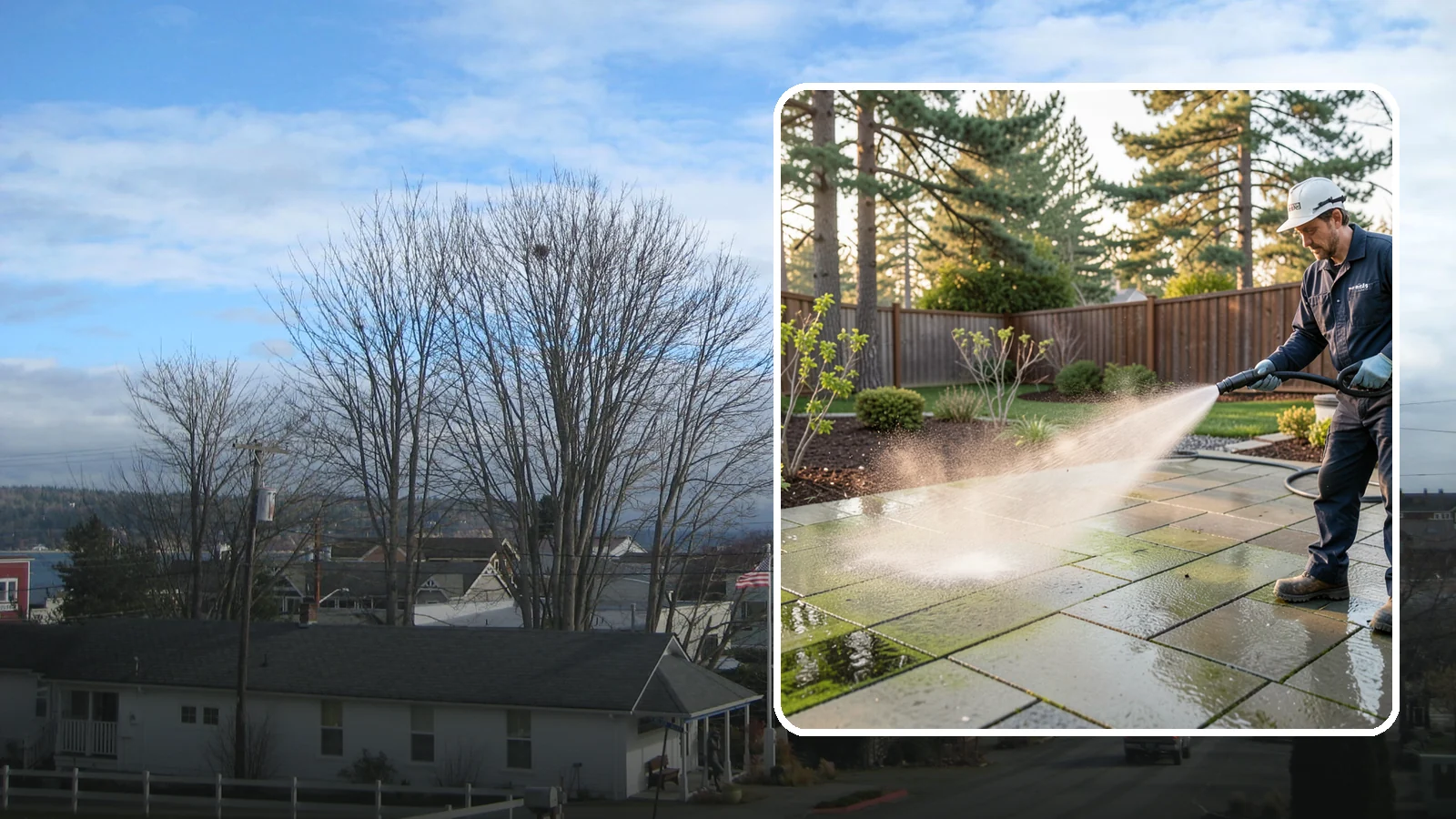 Patio Algae Removal in Langley, Island County, WA - Strip the slick green and black algae film that coats patios through Washington's wet months.