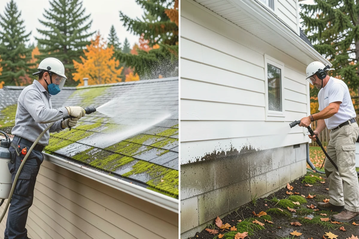 Patio Algae Removal in Langley, Island County, WA - Apply a biocidal solution across the algae film