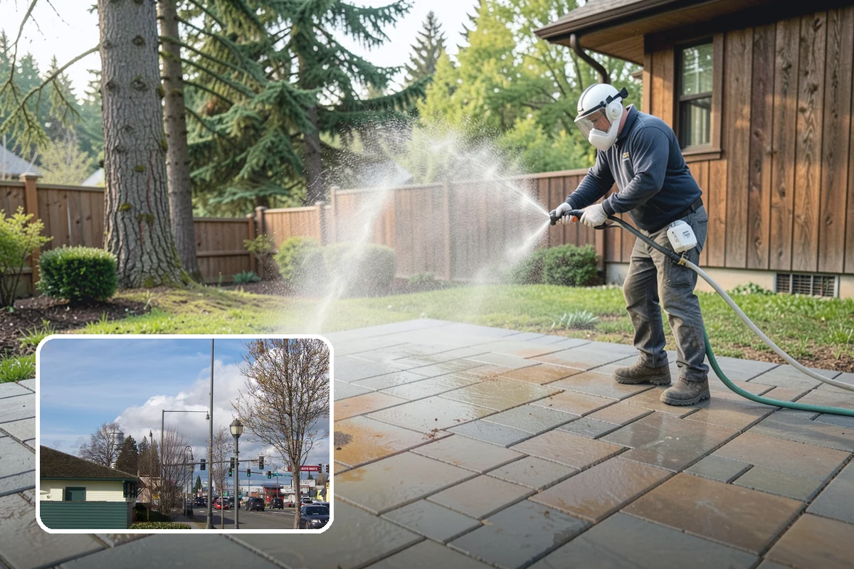 Patio Algae Removal in Marysville, Snohomish County, WA - Removes the slick, discoloring algae layer