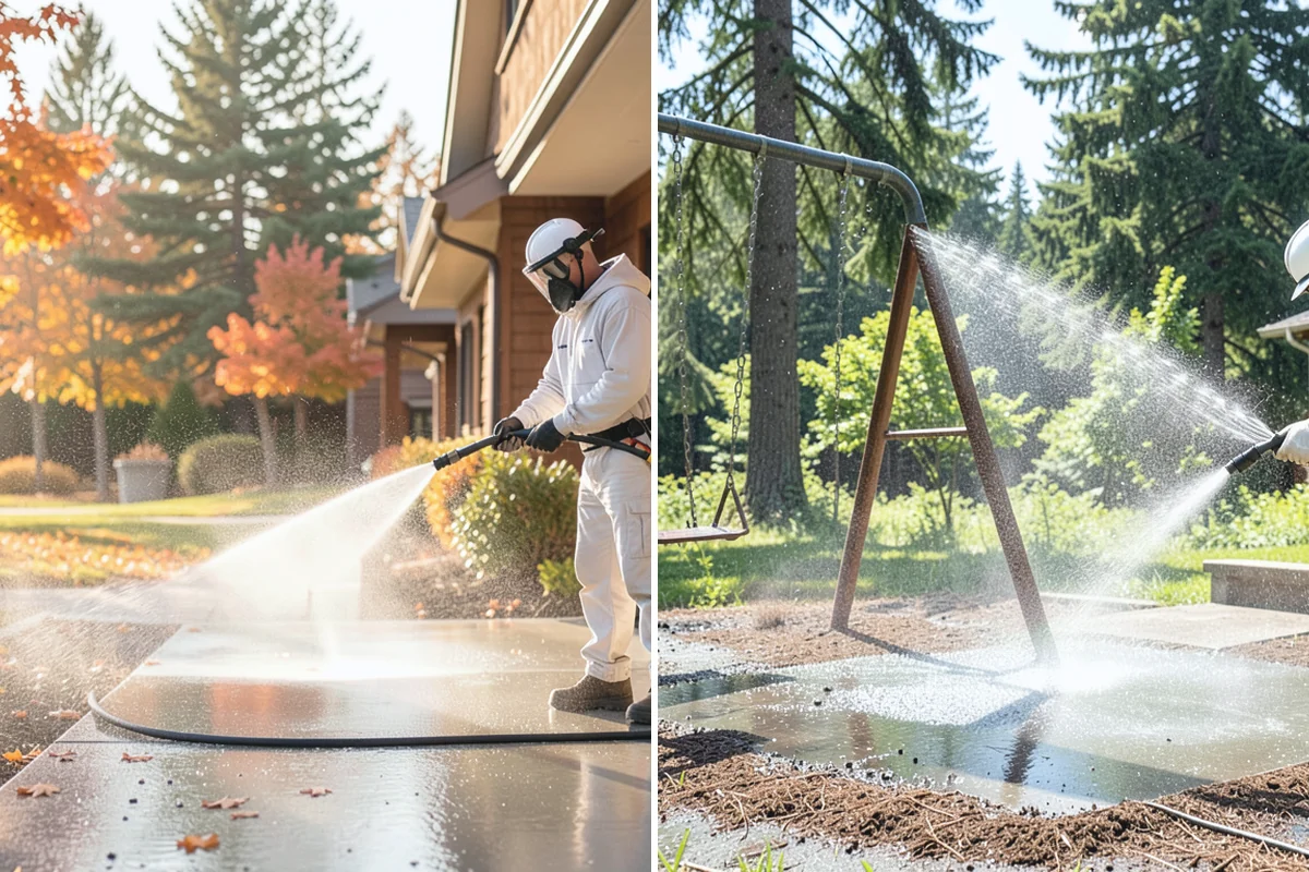 Patio Algae Removal in Marysville, Snohomish County, WA - Apply a biocidal solution across the algae film