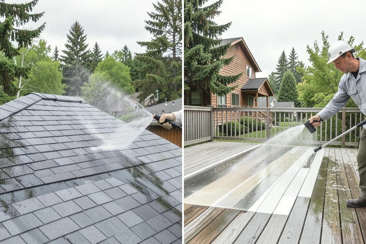 Patio Algae Removal in Mercer Island, King County, WA - Apply a biocidal solution across the algae film