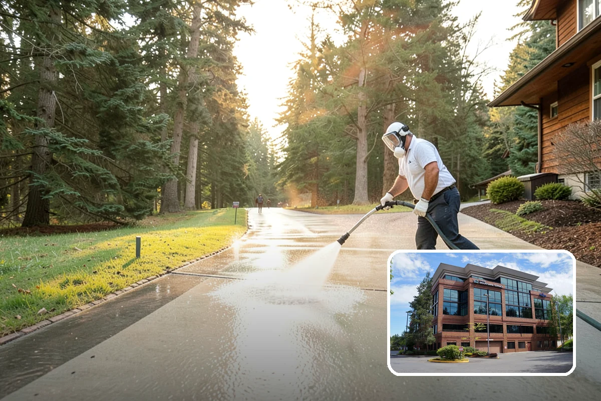 Patio Algae Removal in Mountlake Terrace, Snohomish County, WA - Removes the slick, discoloring algae layer