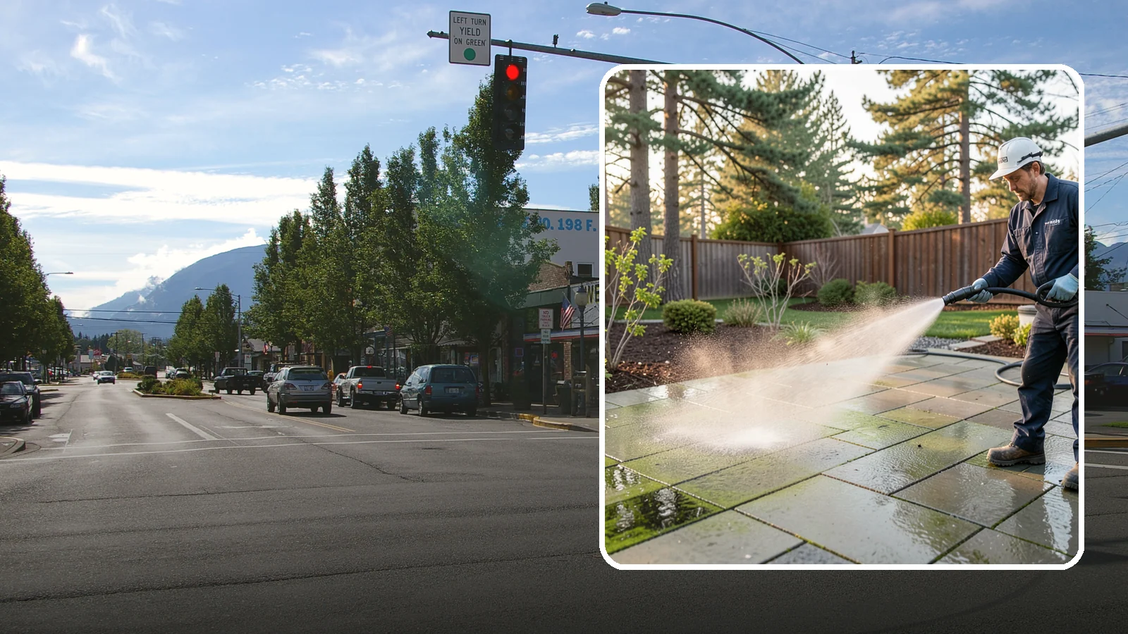 Patio Algae Removal in North Bend, King County, WA - Strip the slick green and black algae film that coats patios through Washington's wet months.
