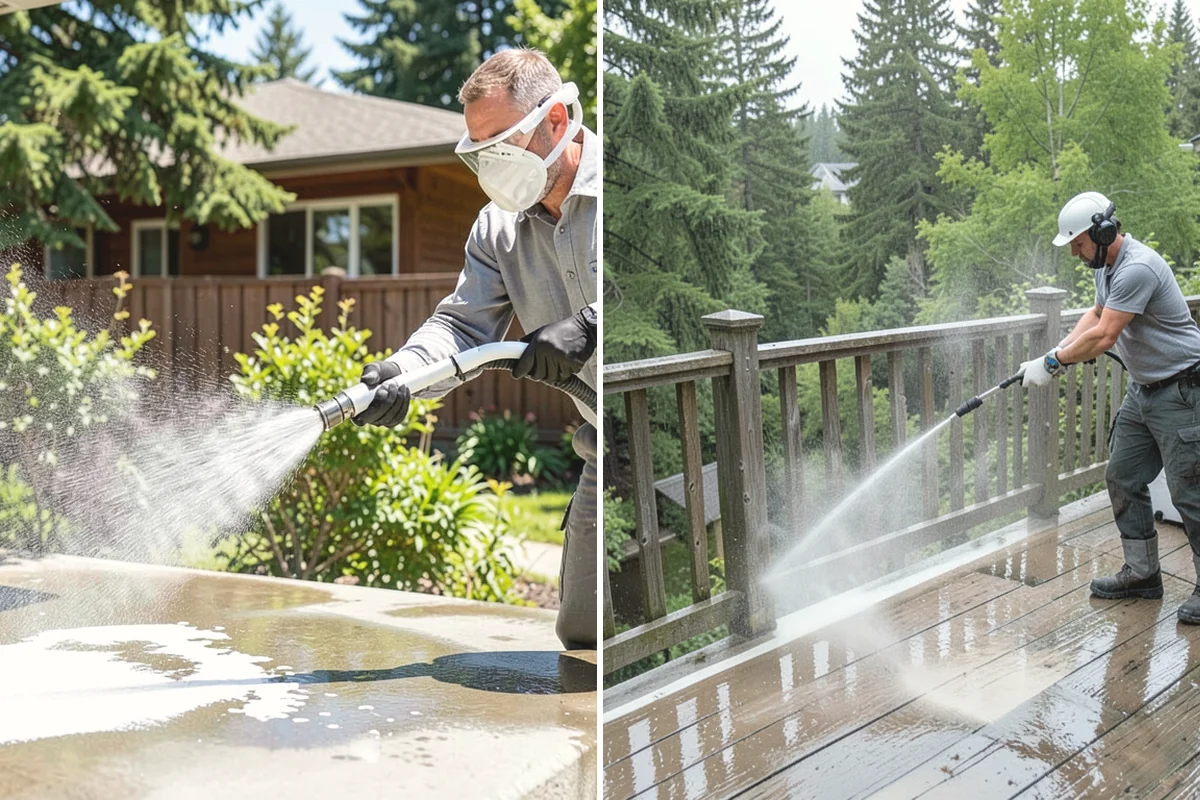 Patio Algae Removal in North Bend, King County, WA - Apply a biocidal solution across the algae film