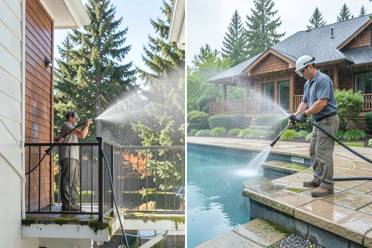 Patio Algae Removal in Redmond, King County, WA - Apply a biocidal solution across the algae film