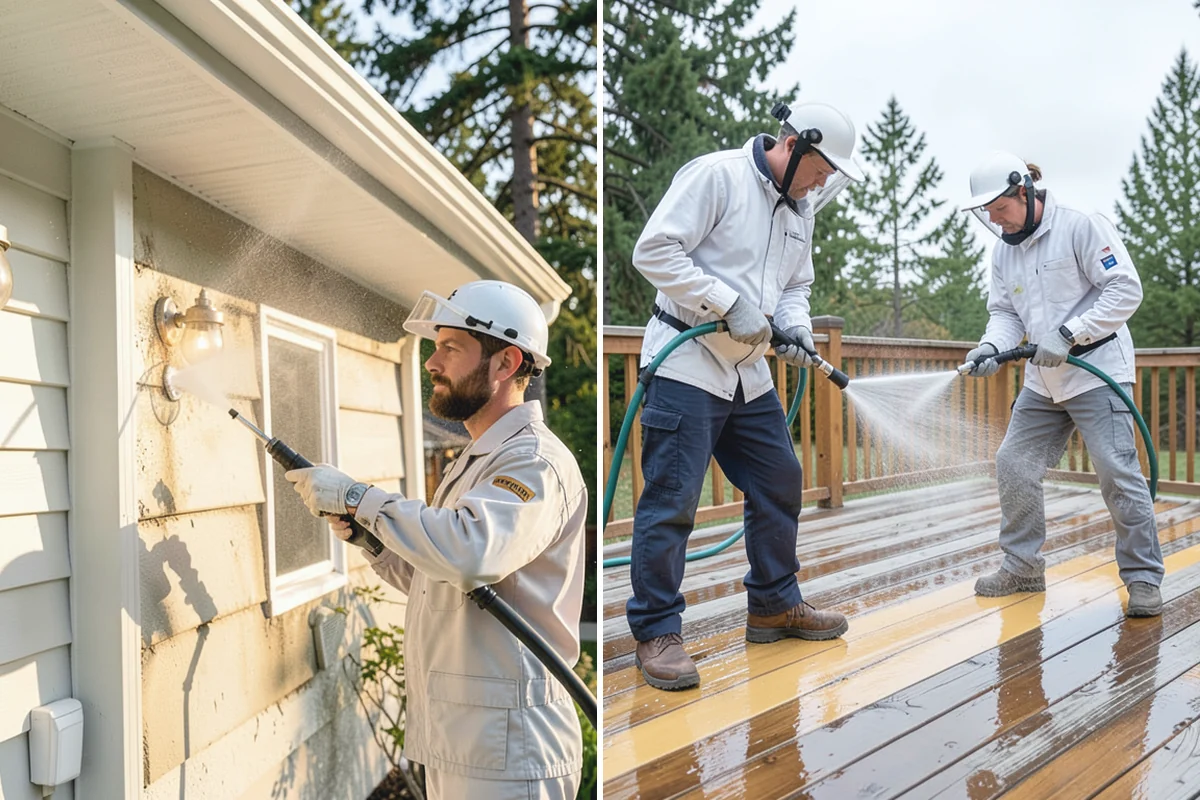 Patio Algae Removal in Roy, Pierce County, WA - Apply a biocidal solution across the algae film