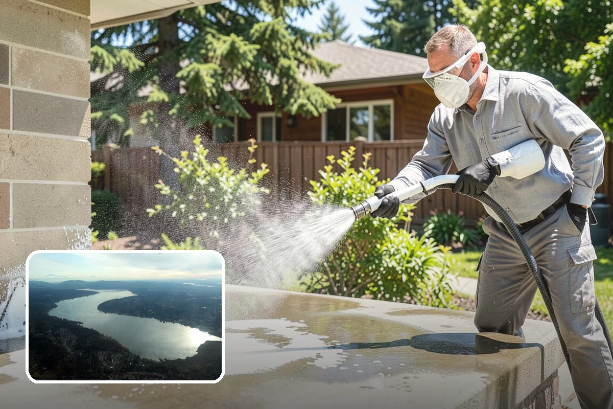 Patio Algae Removal in Sammamish, King County, WA - Removes the slick, discoloring algae layer
