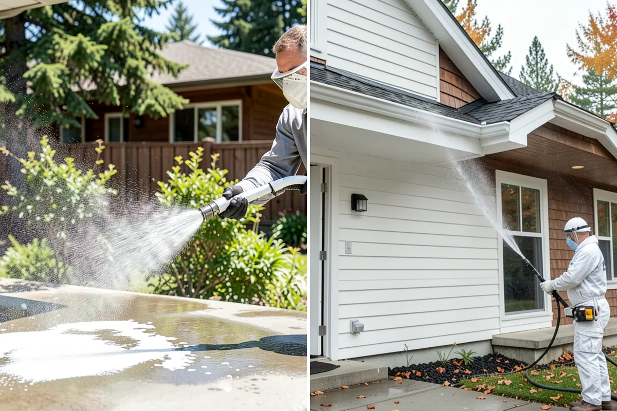 Patio Algae Removal in Seattle, King County, WA - Apply a biocidal solution across the algae film