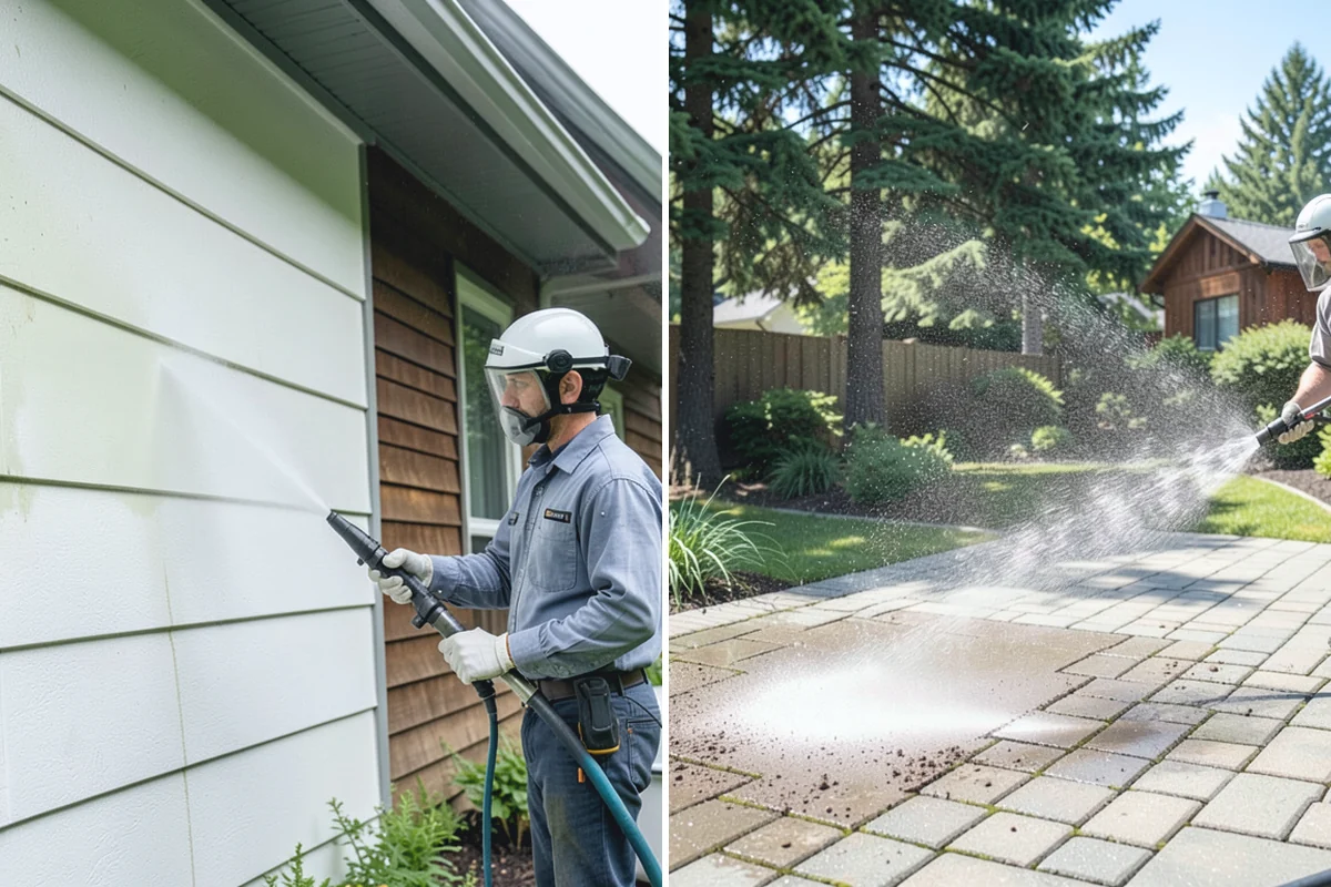 Patio Algae Removal in South Prairie, Pierce County, WA - Apply a biocidal solution across the algae film