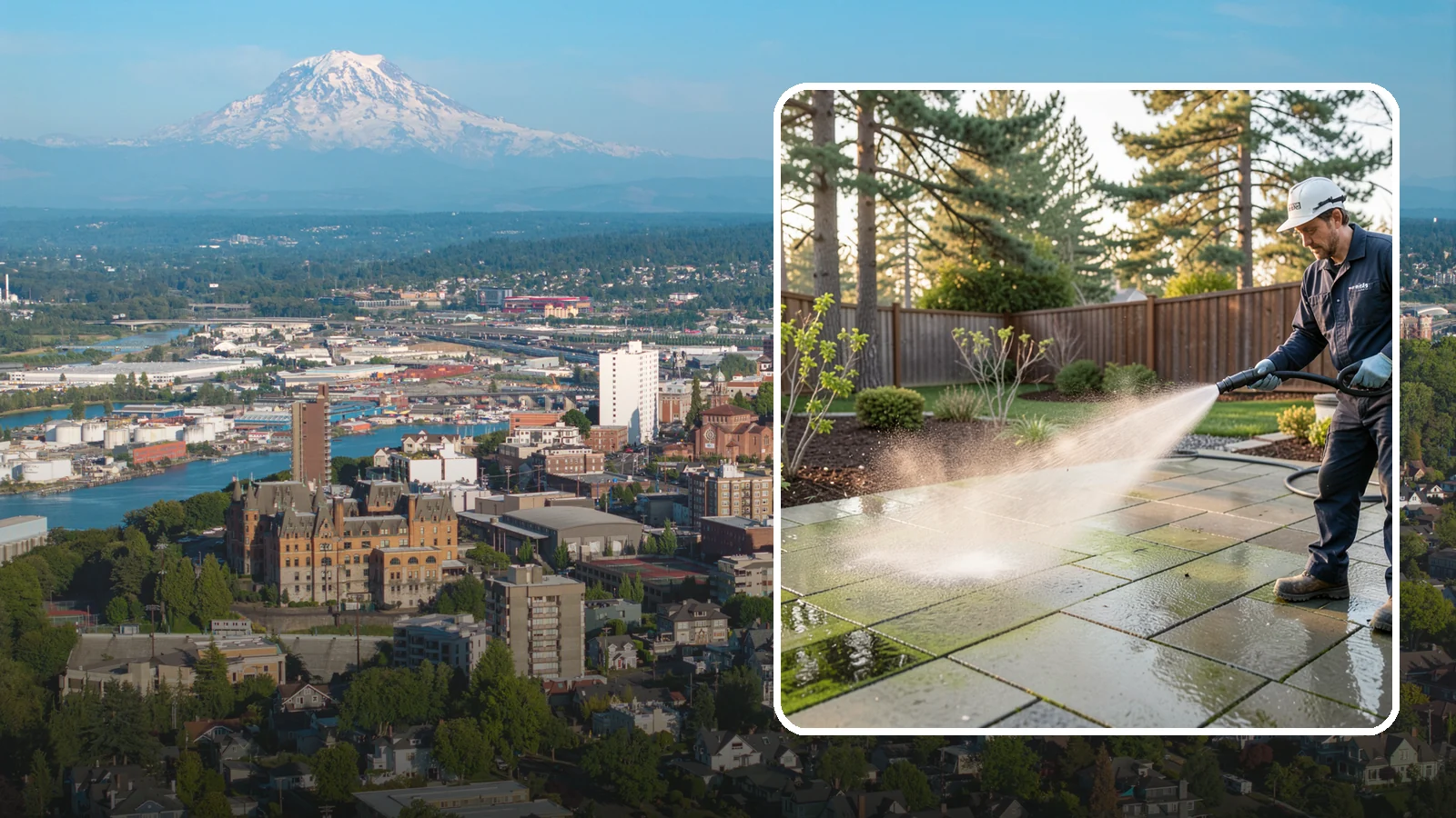 Patio Algae Removal in Tacoma, Pierce County, WA - Strip the slick green and black algae film that coats patios through Washington's wet months.