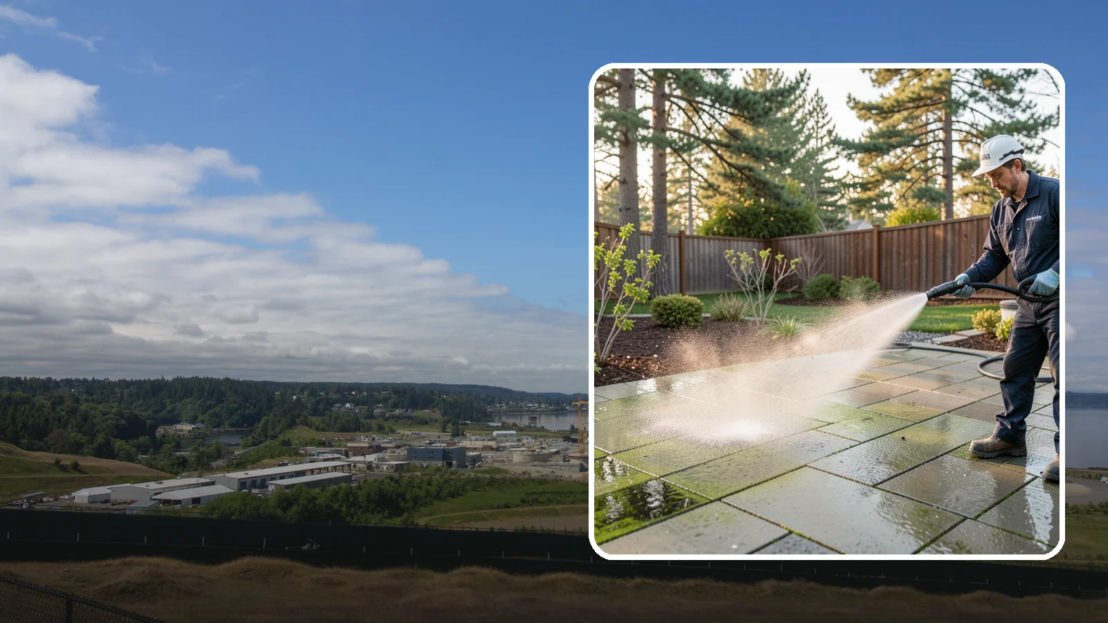 Patio Algae Removal in University Place, Pierce County, WA - Strip the slick green and black algae film that coats patios through Washington's wet months.