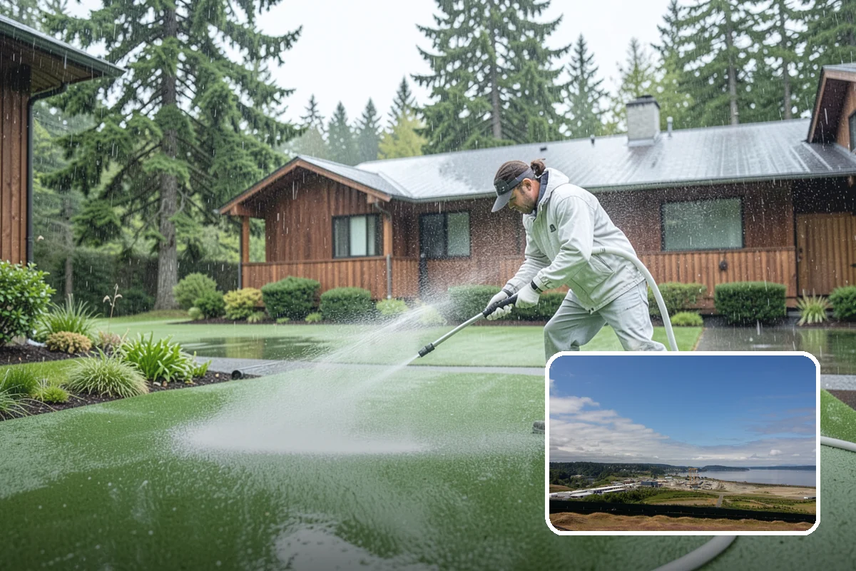 Patio Algae Removal in University Place, Pierce County, WA - Removes the slick, discoloring algae layer