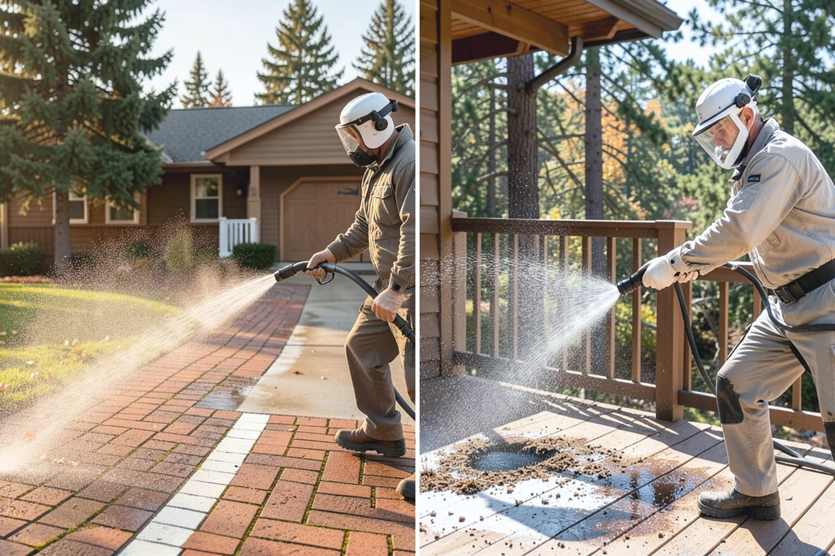 Patio Algae Removal in Wilkeson, Pierce County, WA - Apply a biocidal solution across the algae film